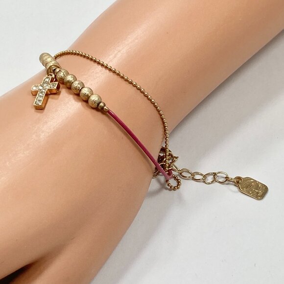 Gold Crytal Cross Charm Bracelet Plated Adjustable Plated 7-9" Chain Cord Dainty - Picture 5 of 13